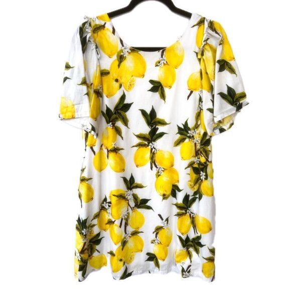Love Riche Dresses & Skirts - Loveriche Yellow Lemon Print Short Sleeve White Cotton Dress Large